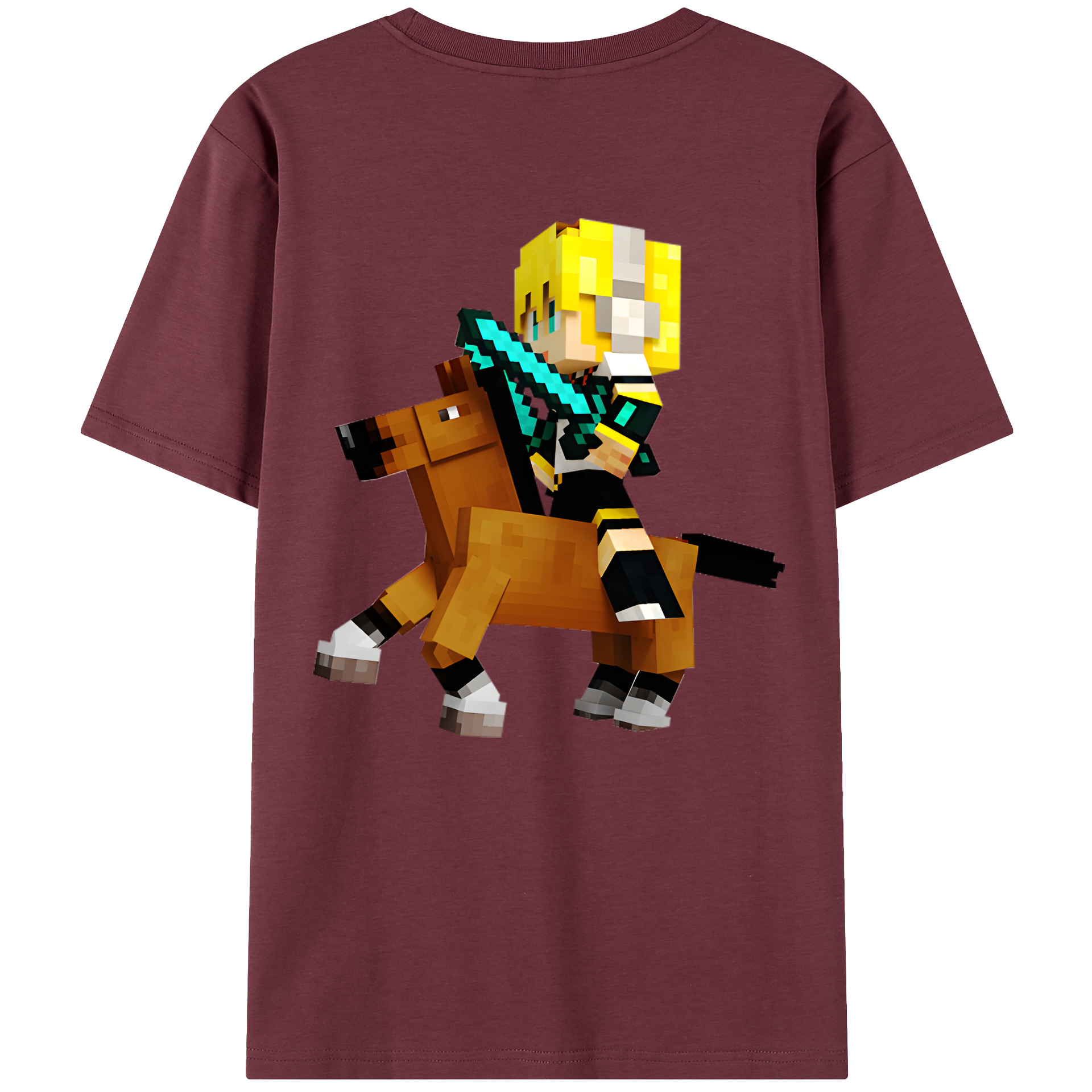 （画像用） マインクラフト ブロックの世界 Minecraft MC Block world 綿100％半袖Tシャツ（背面プリント）